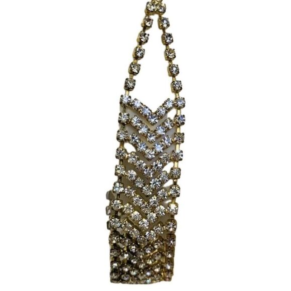 Vintage Multi Row Rhinestone Gold Tone Chain Wedding Runway Women’s Bracelet - Picture 10 of 11